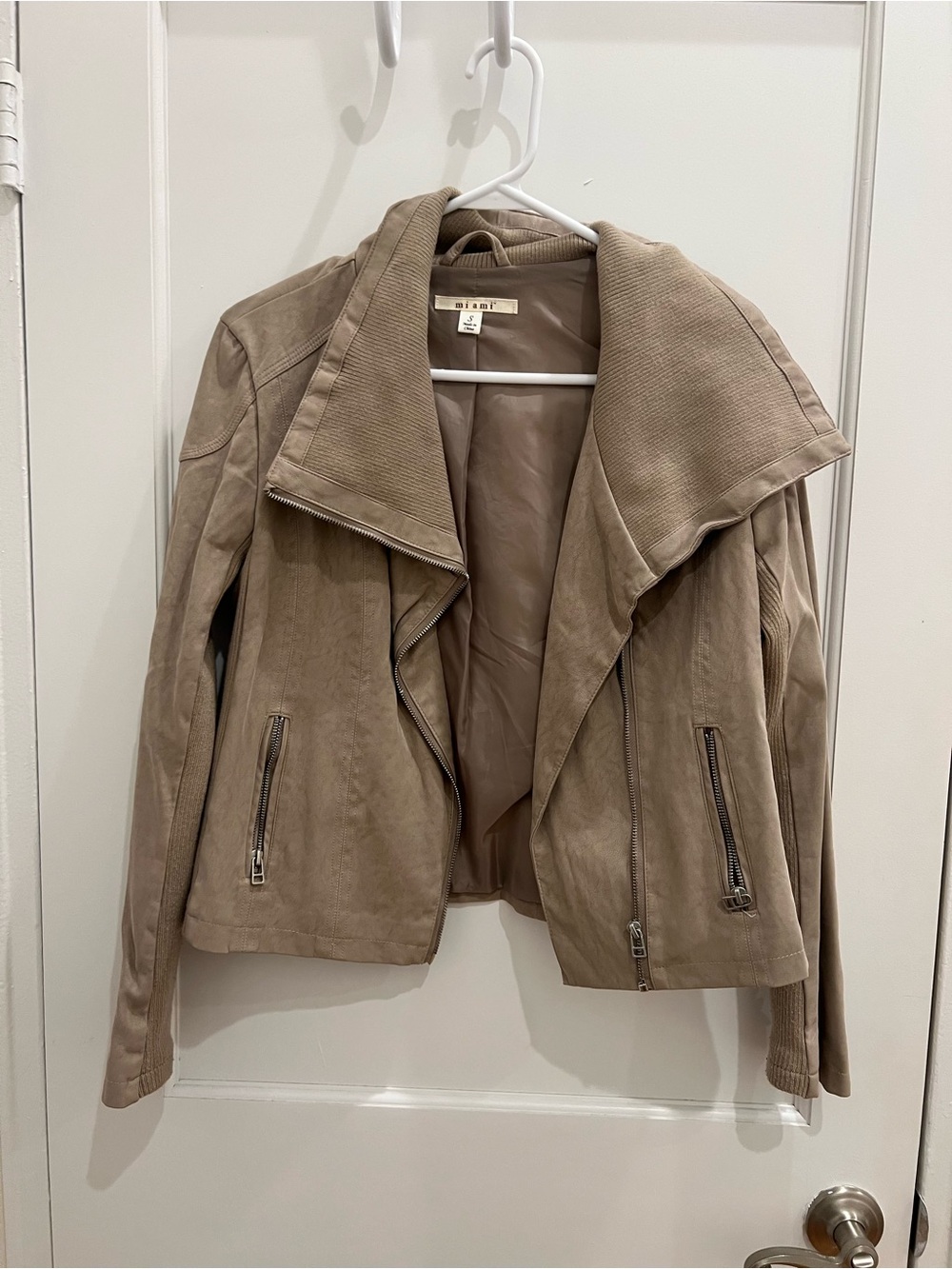 Suede Open-Front Moto Jacket in Taupe - SIZE S